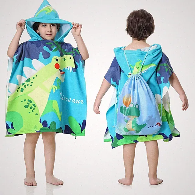 Kinder Strandponcho, Mikrofaser Handtuch Poncho, Dinosaurier Design 85-110 cm