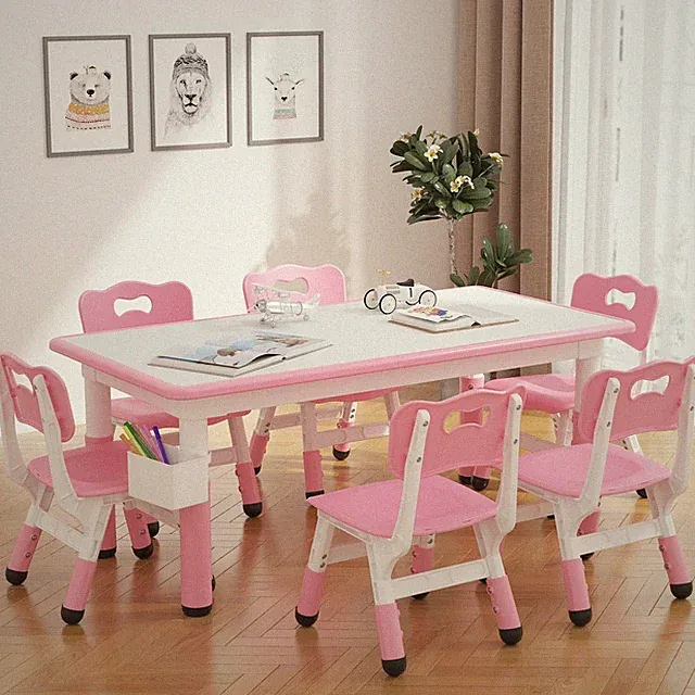 Kinder Tisch & Stühle Set für 6, höhenverstellbar, für Klassenzimmer, 3 Farben