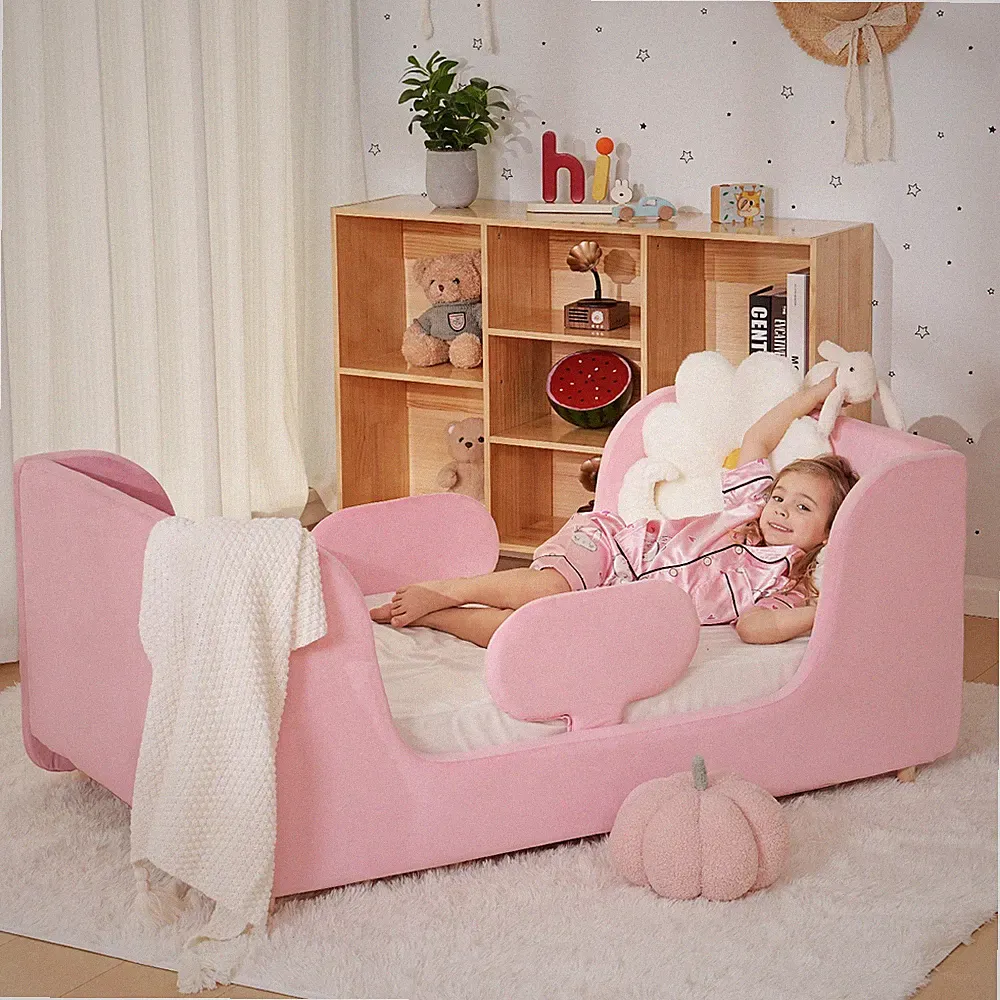 Kinderbett 70x140cm Komplett gepolstertes Mit Schutzvorrichtung Bodenbett für
