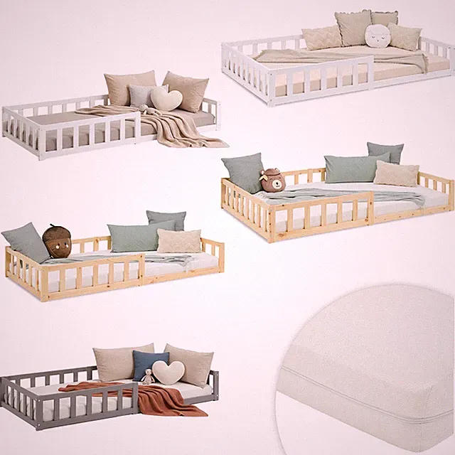 Kinderbett 90 120 x200 Rausfallschutz Bodenbett Holz Massiv Matratze Homestyle4u