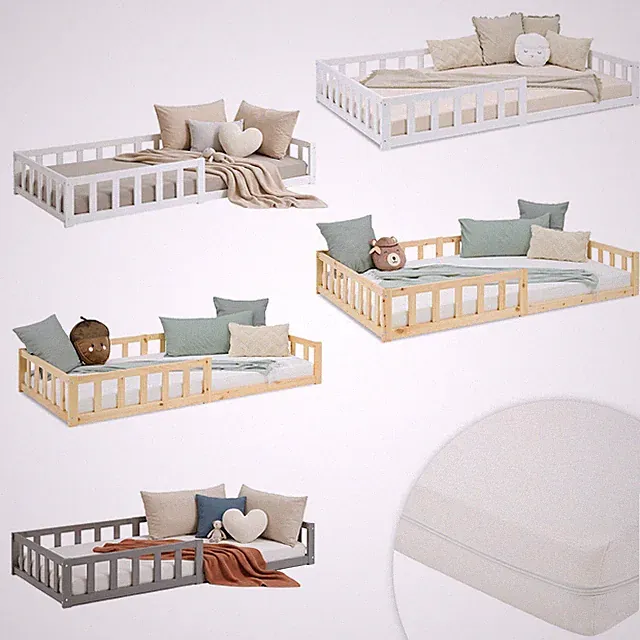 Kinderbett 90 120 x200 Rausfallschutz Bodenbett Holz Massiv Matratze Homestyle4u