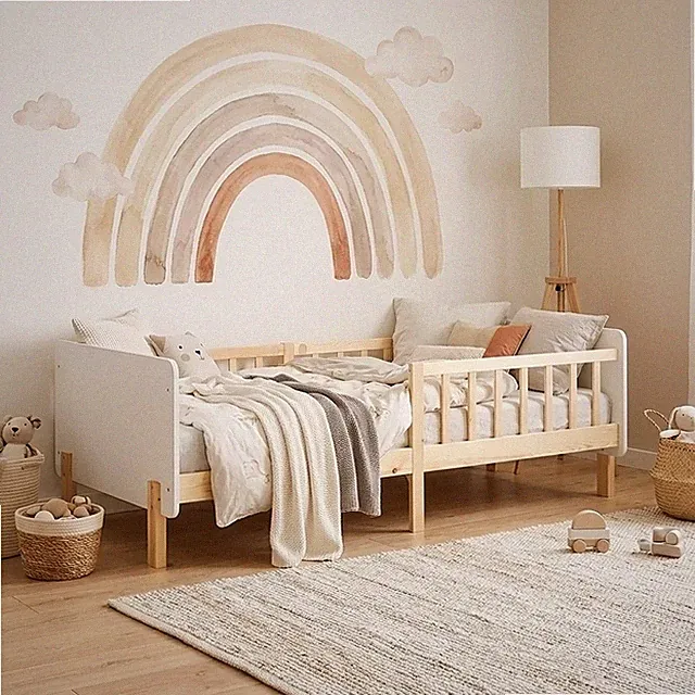 Kinderbett 90x200 Rausfallschutz | Einzelbett Lattenrost | Holzbett Homestyle4u