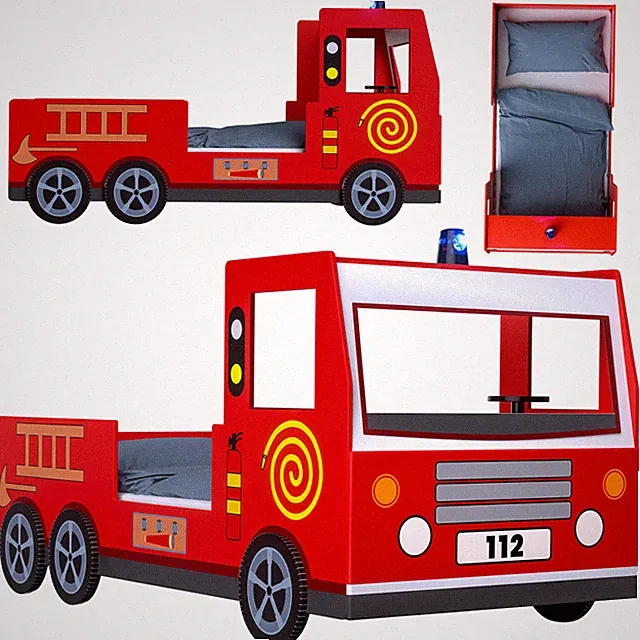 Kinderbett Autobett Jugend Bett Kinderzimmer Juniorbett Feuerwehrbett 200x90 rot