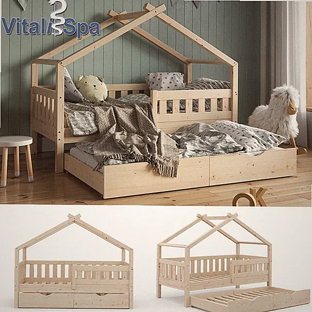 Kinderbett Babybett Hausbett Gästebett Lattenrost 160x80 Design Natur VitaliSpa