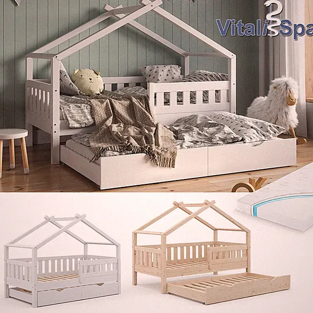 Kinderbett Babybett Hausbett Gästebett Lattenrost 160x80 Design VitaliSpa