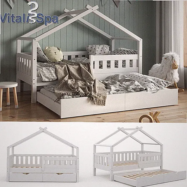 Kinderbett Babybett Hausbett Gästebett Lattenrost 160x80 Design Weiß VitaliSpa