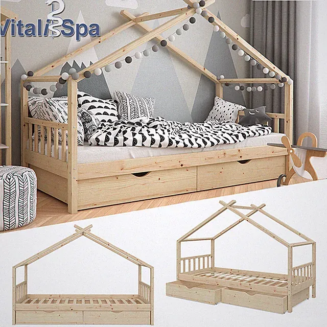 Kinderbett Hausbett Kinderhaus Design NAT Lattenrost 90x200 Schublade VitaliSpa