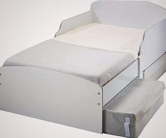 Kinderbett Kleinkindbett Weiß 70x140cm Jugendbett mit Rausfallschutz & Schublade