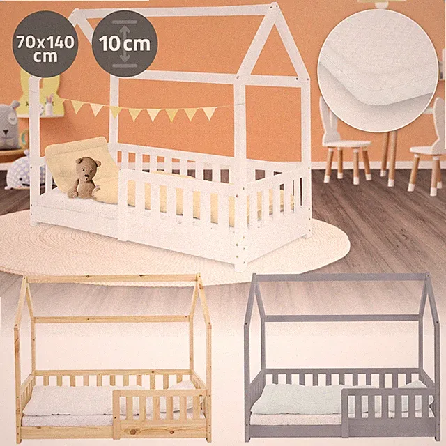 Kinderbett/Matratze Rausfallschutz Bett Holzbett Kiefernholz Hausbett 70x140 cm