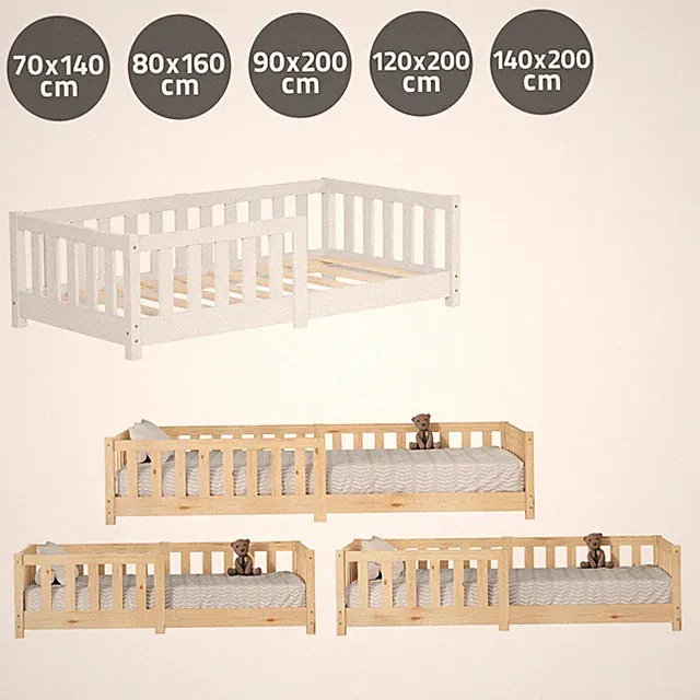 Kinderbett mit Lattenrost Jugendbett Matratze Rausfallschutz Holzbett Natur/Weiß