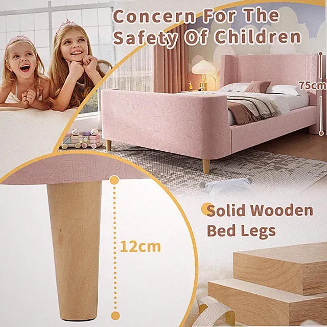 Kinderbett Rosa Samt 90x200 cm Kosmisch Muster Schlittenbett