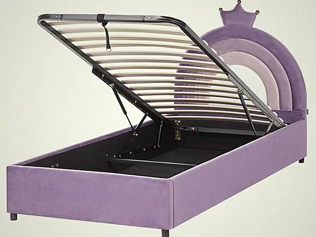 Kinderbett Samt violett Bettkasten Lattenrost 90x200 cm hohes Kopfteil Grisetot