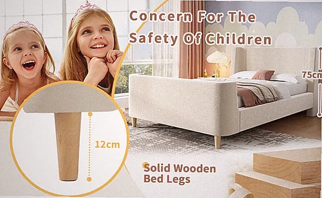 Kinderbett Schlittenbett 90x200 cm kosmisches Muster Beige Samt