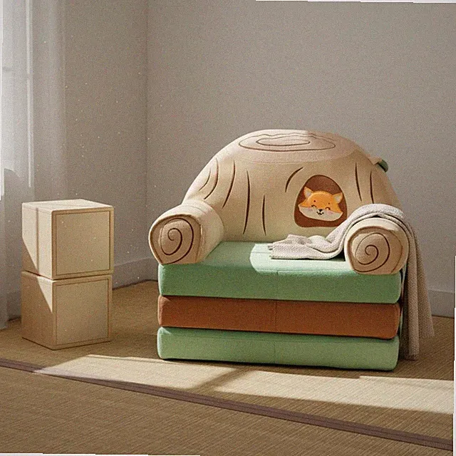 Kinderklappsofa 3-fach faltbar Kinder-Liegesessel buntes Cartoon-Design