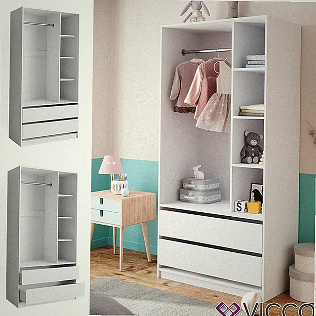 Kinderkleiderschrank Elmo 100 x 200 cm, Weiß, Kinderzimmer, Garderobe Vicco
