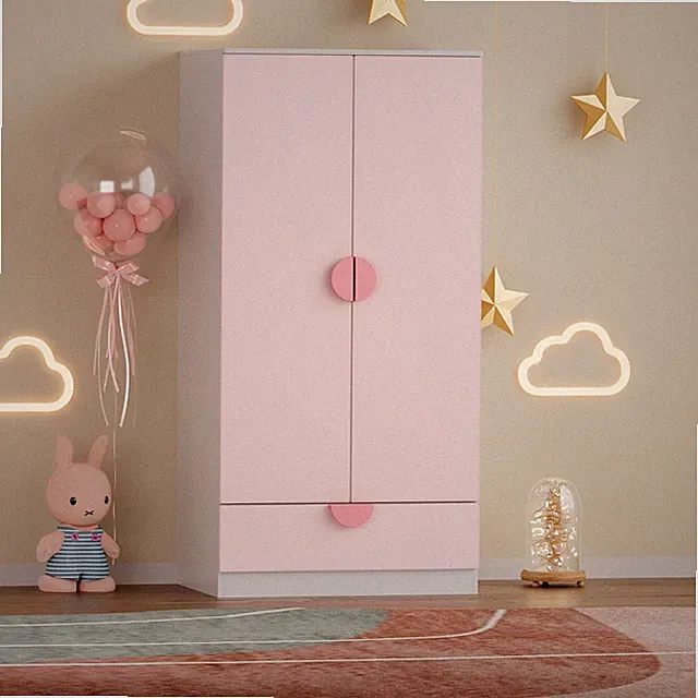 Kinderkleiderschrank Sandnes mit Schublade 123x60x40 cm Rosa [en.casa]