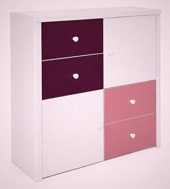 Kinderkommode Kinderzimmer Kommode Weiß Schubladen in Lila Rosa 104x101x37 cm