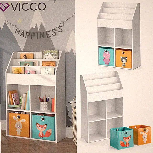Kinderregal Bücherregal Aufbewahrungsregal Luigi Weiß Ablage Faltbox bunt Vicco