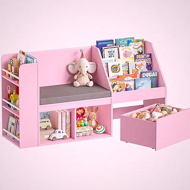 Kinderregal, Bücherregal Kinder mit Boxen auf Rollen, Spielzeugregal Kinderregal