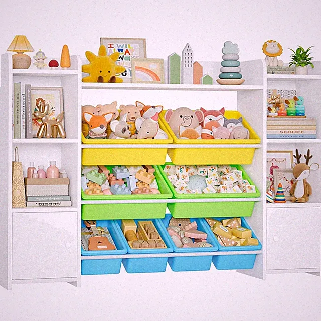 Kinderregal Kinderzimmer Möbel Holz Bücherregal Aufbewahrungsbox 8 bunte Boxen