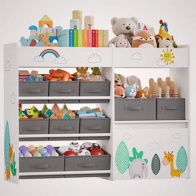Kinderregal mit 10 Boxen auf Rollen, Regal Kinderzimmer mit Bücherregal