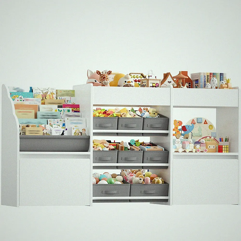 Kinderregal mit 8 Boxen auf Rollen, Regal Kinderzimmer mit Bücherregal, Spielze