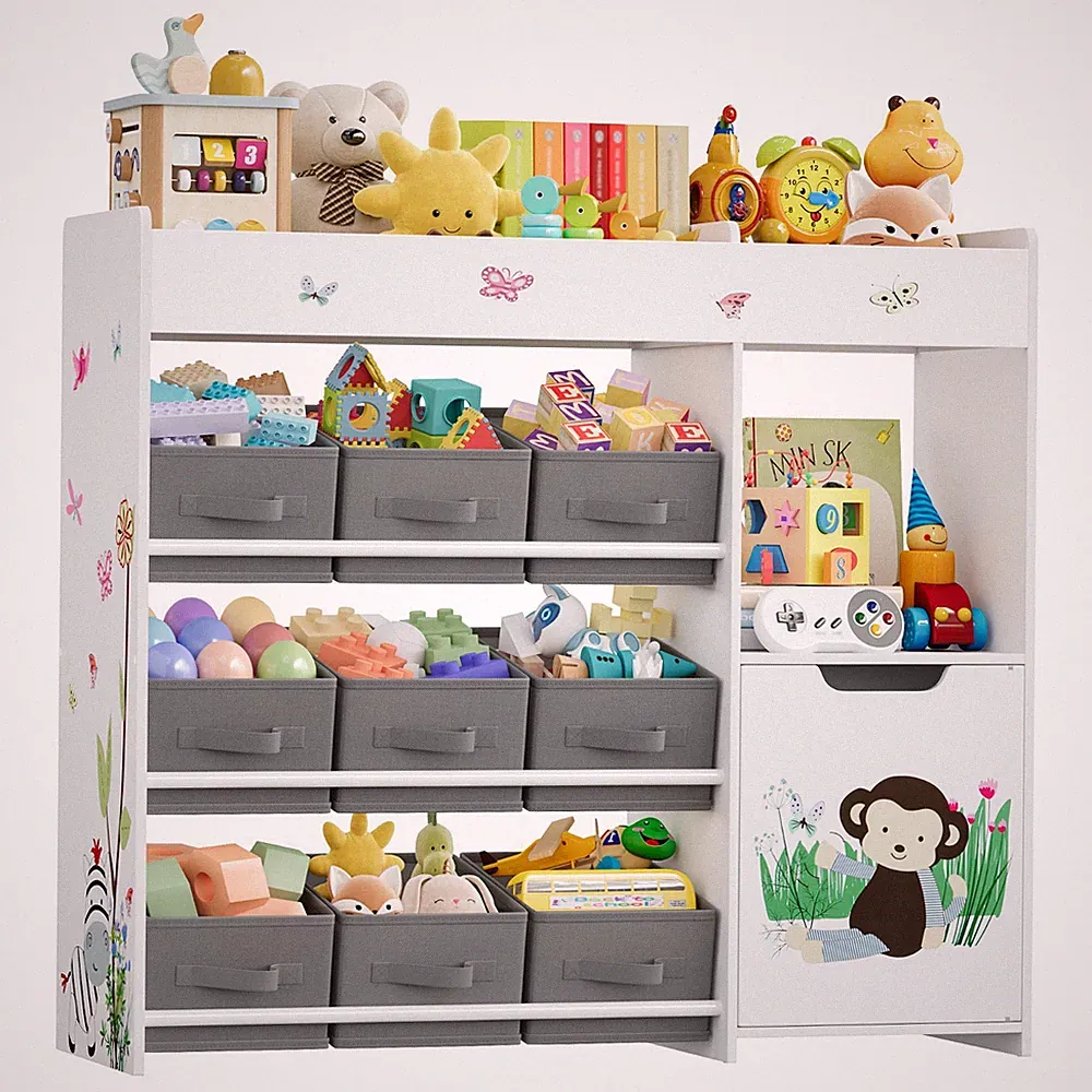 Kinderregal mit 9 Boxen, Regal Kinderzimmer mit Bücherregal, Spielzeugregal
