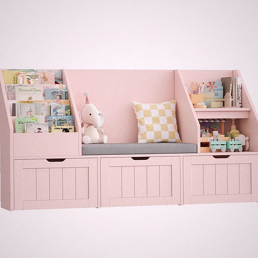 Kinderregal mit Sitzbank Kinderzimmer Möbel mit 3 Aufbewahrungsboxen für Kinder
