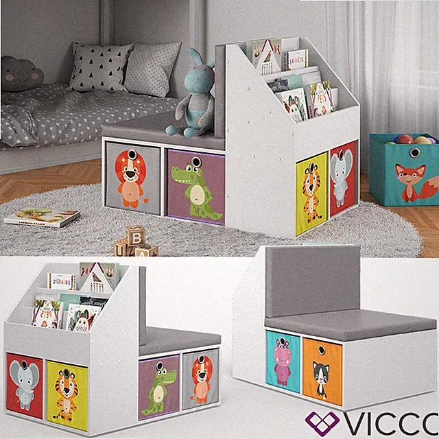 Kinderregal ONIX mit Sitzbank 6 Faltboxen Kindersitzbank Kinderzimmerregal VICCO