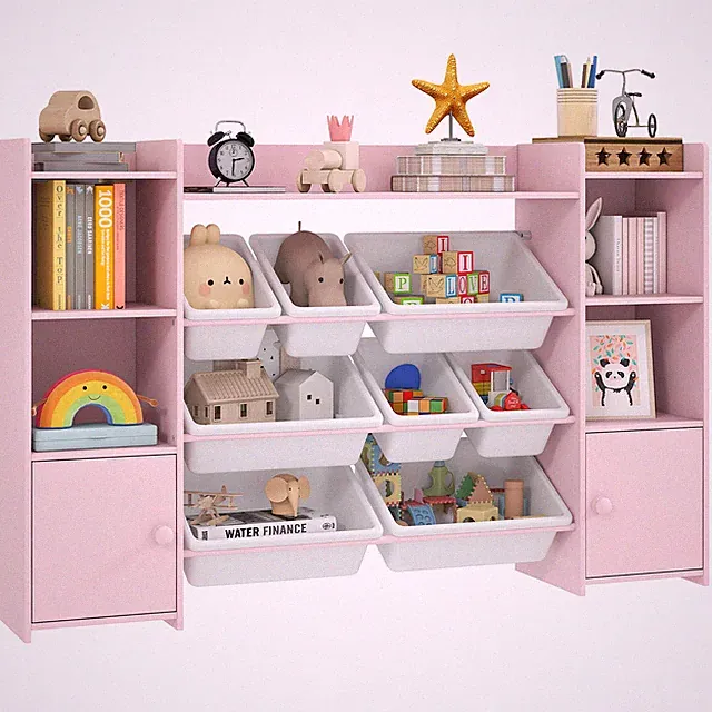 Kinderregal, Spielzeugregal mit 8 herausnehmbaren Aufbewahrungsboxen, Rosa