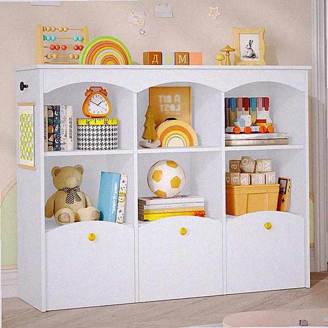Kinderregal Weiß 103 cm Breite Kinderzimmer Möbel 6 Fächer 3 Boxen Aufbewahrung