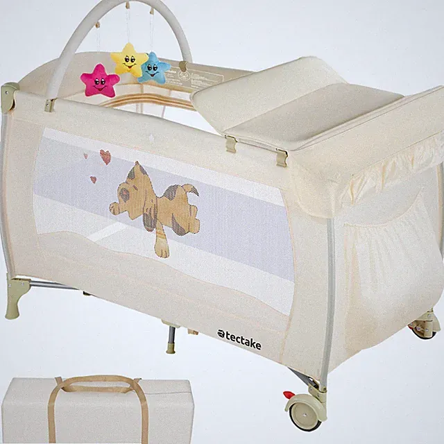 Kinderreisebett Hund 132x75x104cm mit Wickelauflage und Transporttasche beige B