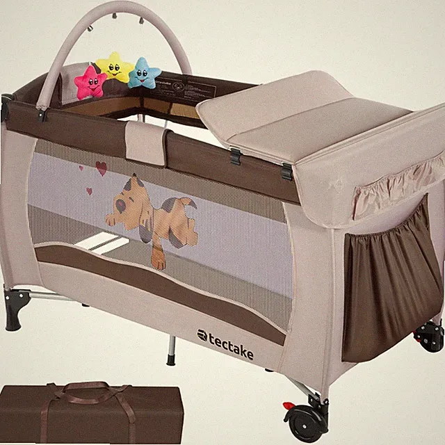 Kinderreisebett Hund 132x75x104cm mit Wickelauflage und Transporttasche braun B