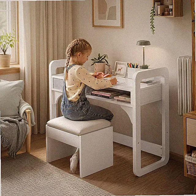 Kinderschreibtisch Mit Stuhl Set, Höhenverstellbarer Kindertisch Mit Stauraum, E