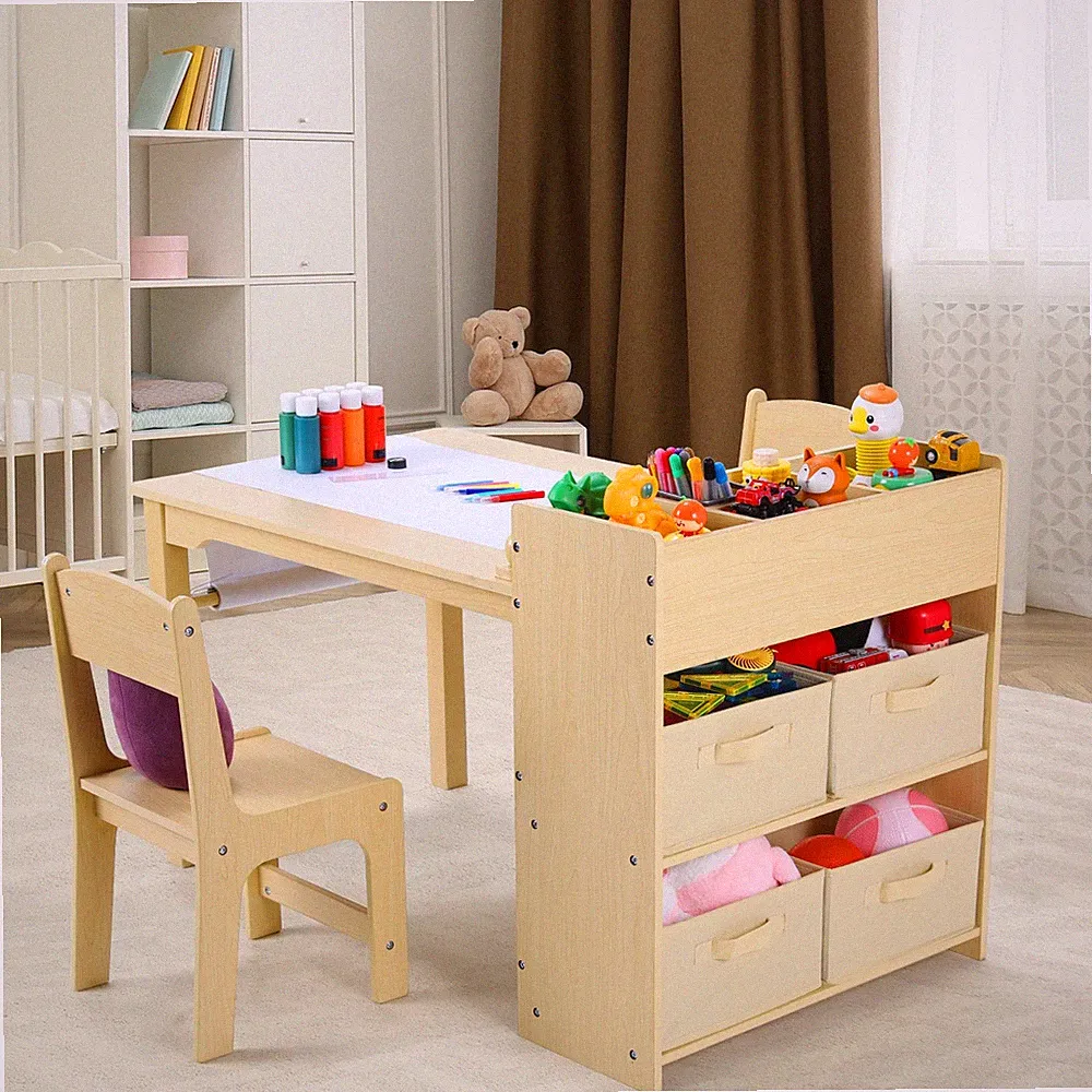 Kindersitzgruppe Kinder Möbel Set 4tlg Kindertisch Tisch mit Bücherregal 2 Stuhl