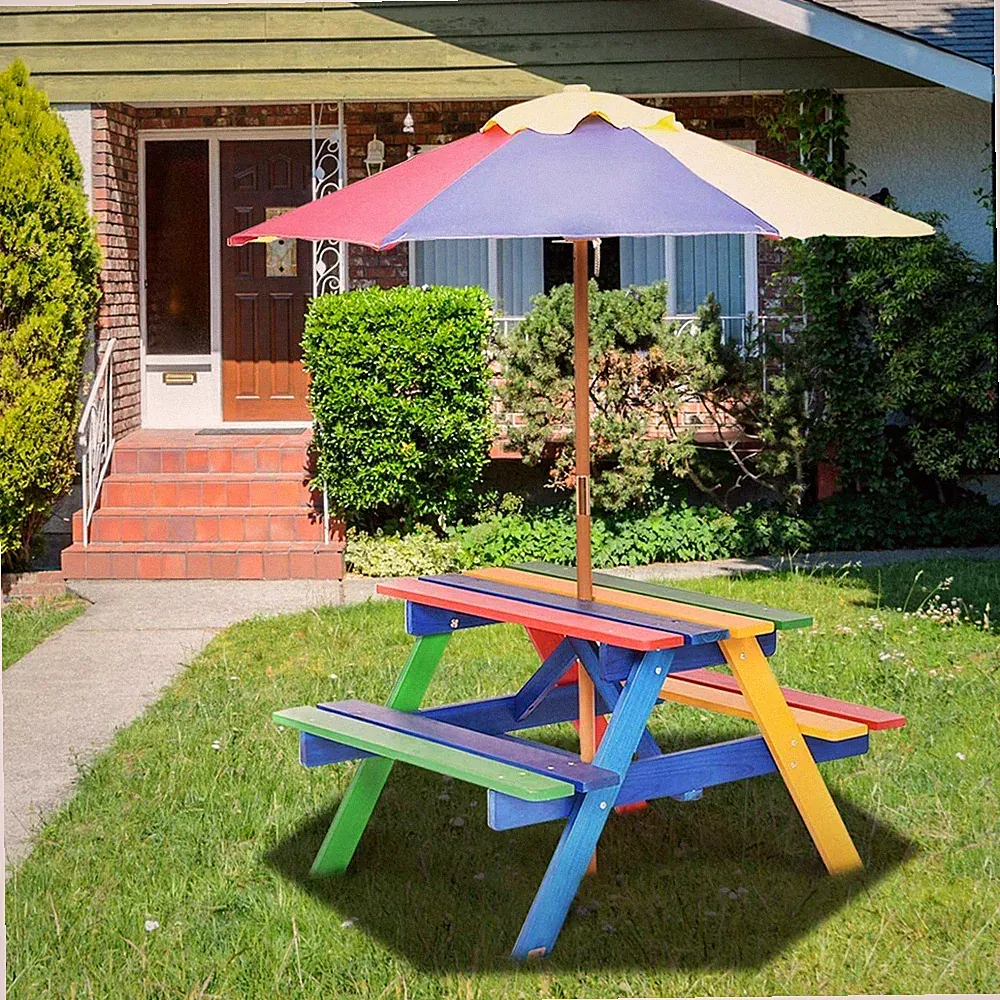 Kindersitzgruppe Kinder Sitzgarnitur Kindermöbel Garten Bank mit Sonnenschirm
