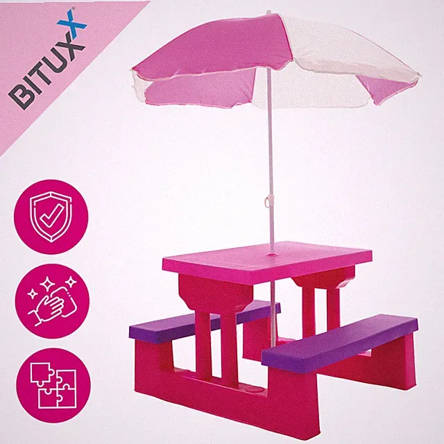 Kindersitzgruppe Kindermöbel Kindersitzbank mit Sonnenschirm Pink BITUXX
