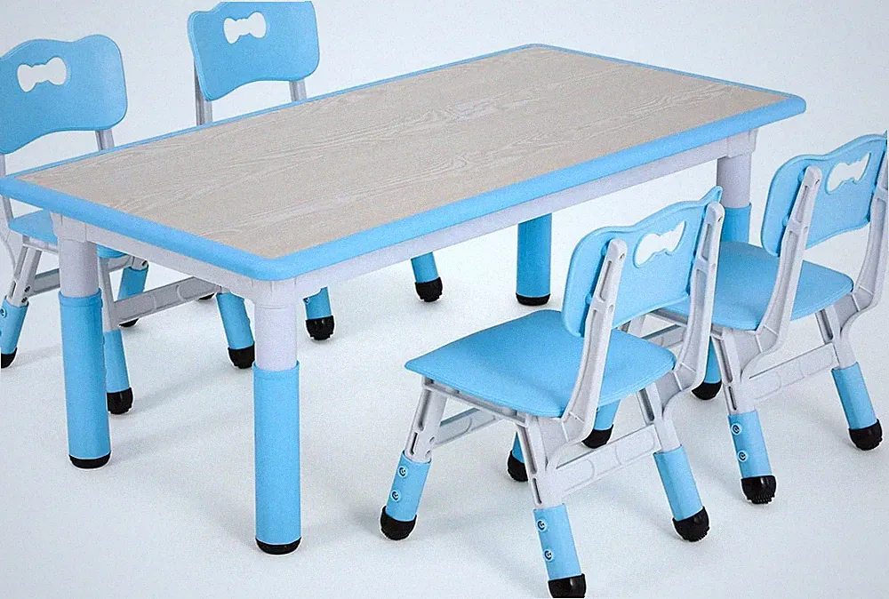 Kindersitzgruppe Kindertisch mit 4 Stuhl Kindermöbel Höhenverstellbarer 120x60cm