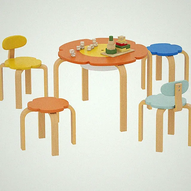 Kindersitzgruppe Kindertisch mit Stauraum 5-teilig Sitzgruppe Holz für 3-8 Jahre