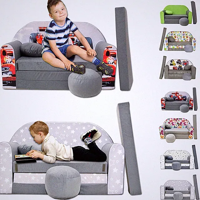 Kindersofa 3in1 Spielsofa Faltbares Sofabett Schlafsofa Baby Couch mit Sitzkisse