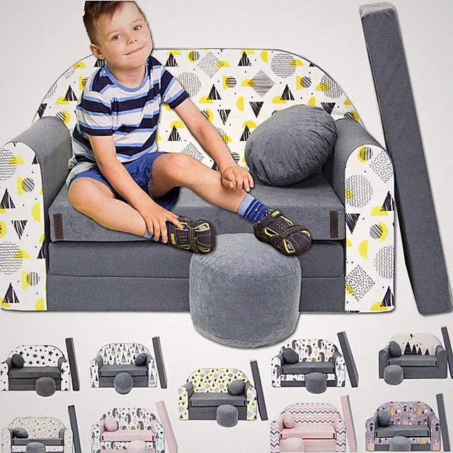 Kindersofa 3in1 Spielsofa Faltbares Sofabett Schlafsofa Baby Couch mit Sitzkisse