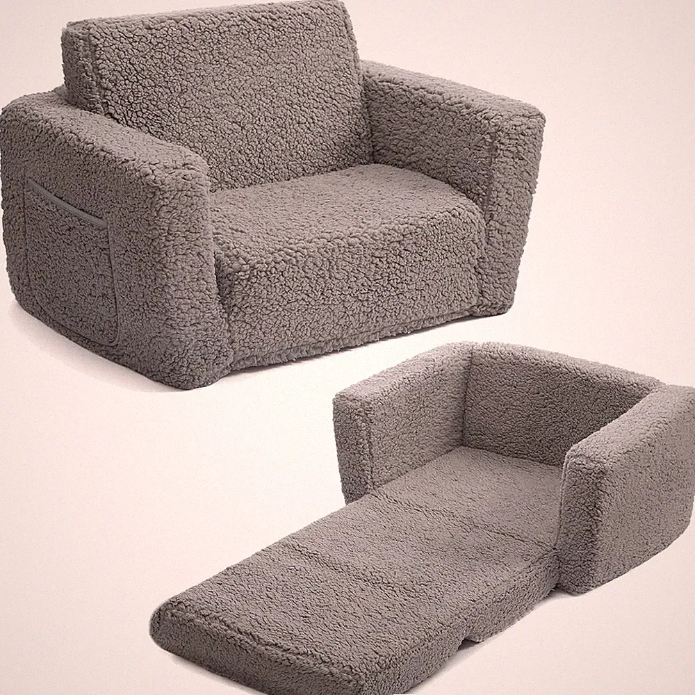 Kindersofa aufklappbar Schlafsessel für Kinderzimmer Kuschelcouch Baby Sofa Grau