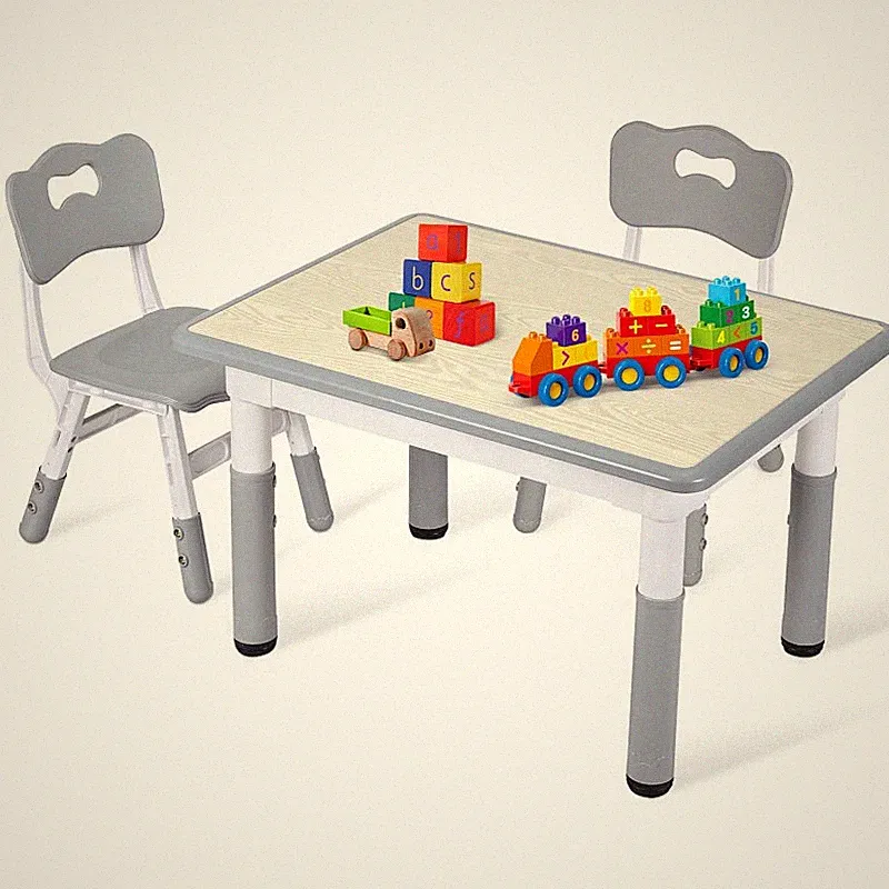 Kindertisch Grau höhenverstellbar Möbel mit 2/4 Stühlen Kinderstühle