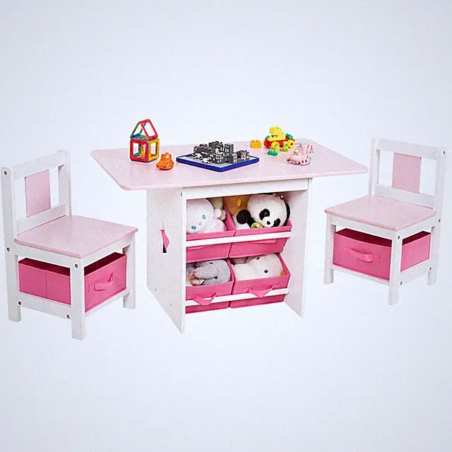 Kindertisch mit 2 Stühle, Kindertisch mit Stauraum, 3tlg Kindersitzgruppe