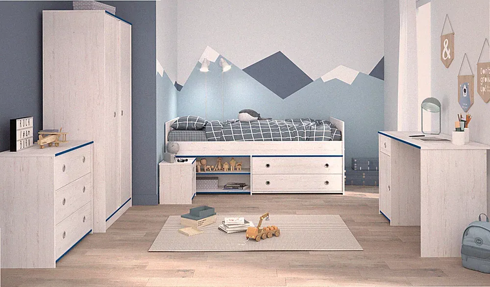 Kinderzimmer Jugendzimmer Set Möbel komplett Bett 90x200 Kleiderschrank Smoozy