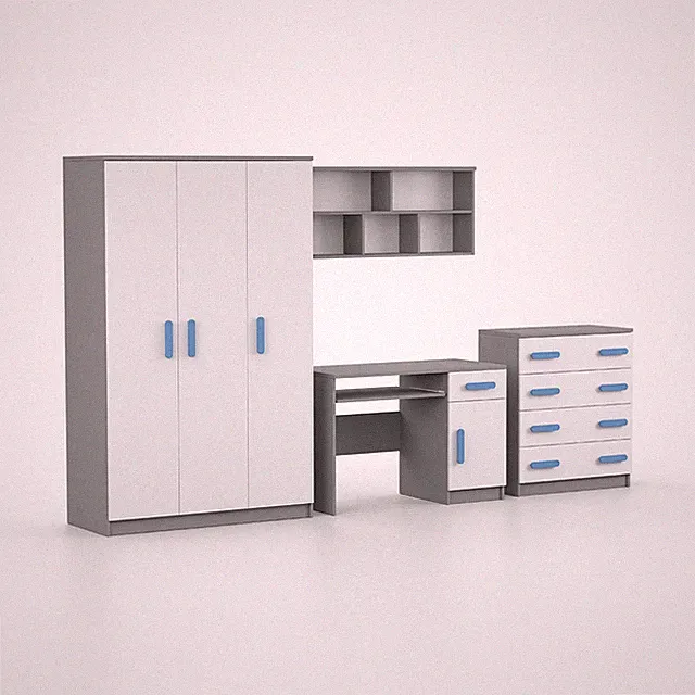 Kinderzimmer-Set Jonas Bett Schrank Wandregal Kommode Schreibtisch V