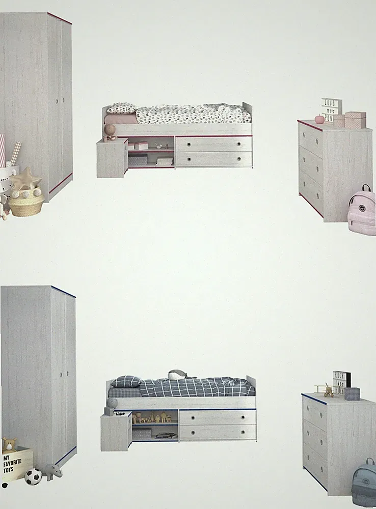 Kinderzimmer Smoozy Parisot 4-tlg Bett, Kleiderschrank, Kommode und Nachtkommode