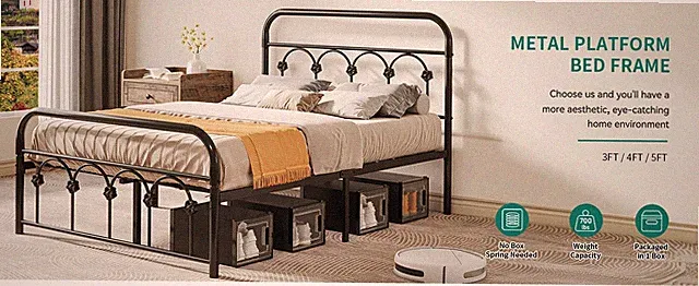 King Size Modern 5 Fuß Schwarz Metall Bettrahmen Kopfteil, Fußteil & Aufbewahrungsbasis