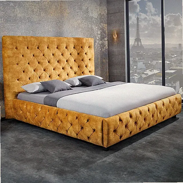 Kingsize Doppelbett PARIS FARBWAHL Samt Chesterfield Design Ehebett Polsterbett