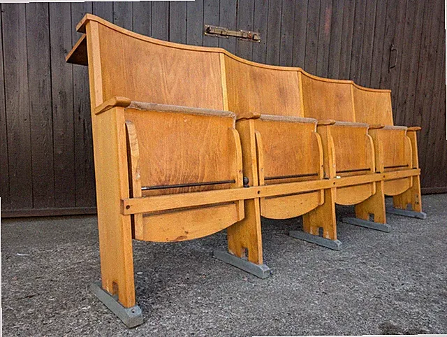 Kinosessel Kinobank Vintage 50er Holz Retro Kinositz Hörsaal Bank 60er 1/5